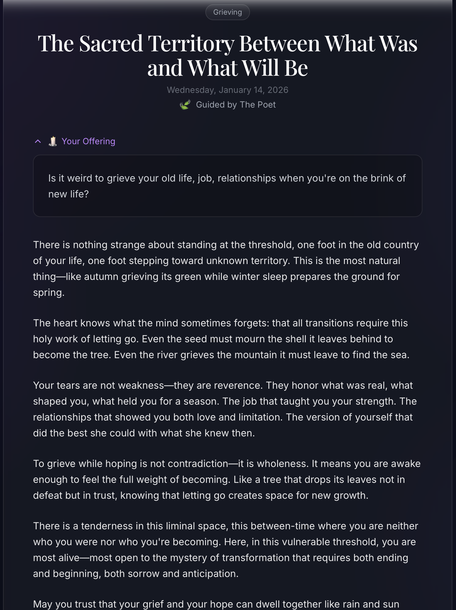 Personalized reflection from The Poet